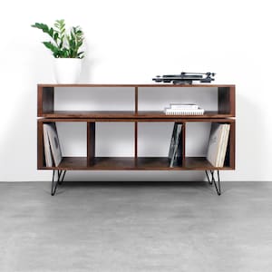 Large Vinyl Storage, Record Player Console, DJ stand, Solid Ash On Hairpin Legs by Urban Editions &quot;Technic Turntable Stand&quot;