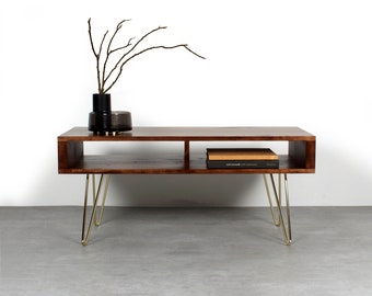 Solid Dark Ash coffee table or TV Stand with hairpin legs, Midcentury modern design "Darwen Coffee Table"