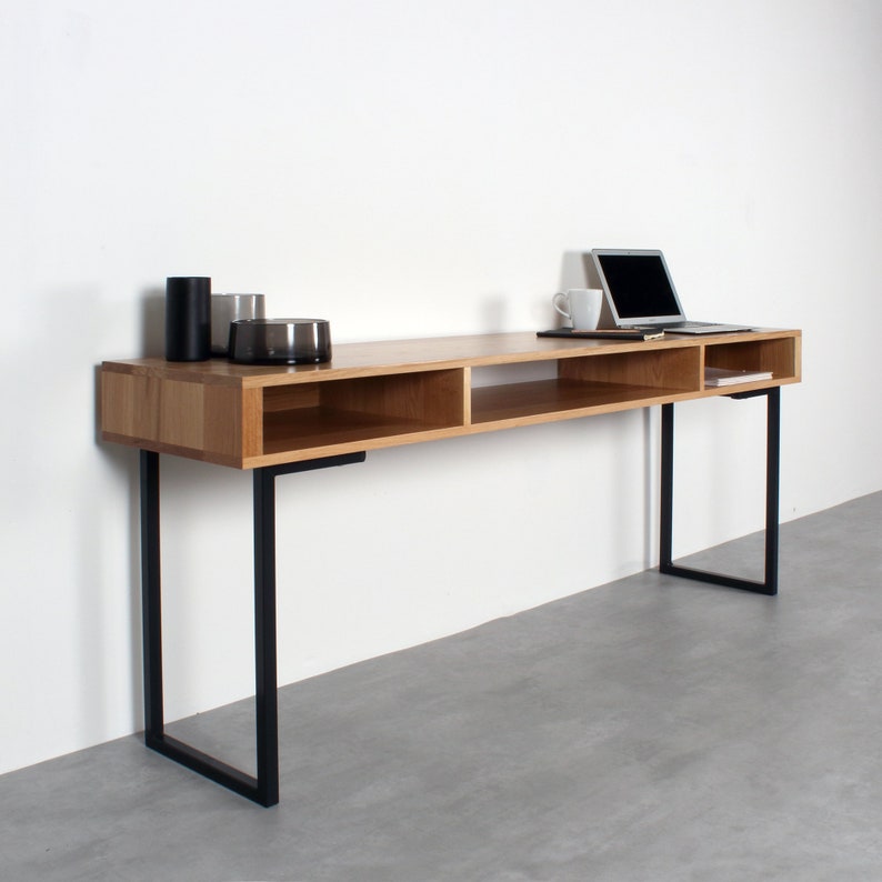 Extra Wide Console Table, Minimalist Desk or Entryway Table, Solid Oak on square frame legs. Marston Desk image 2