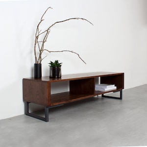 Large Media Stand, TV stand, or Coffee Table On Minimalist Square Legs, Dark Solid Ash &quot;Henley Minimalist&quot;