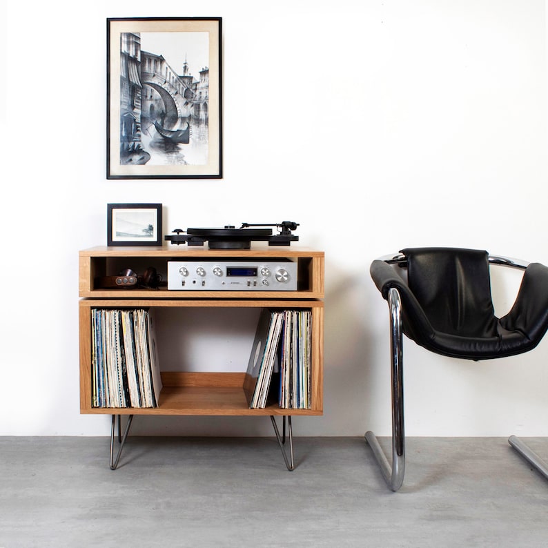 1950s oak record player shelf