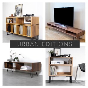 Mid Century low Wide TV Stand Or Coffee Table. Large Minimalist Solid Oak table on Hairpin Legs "Marston Oak" image 7