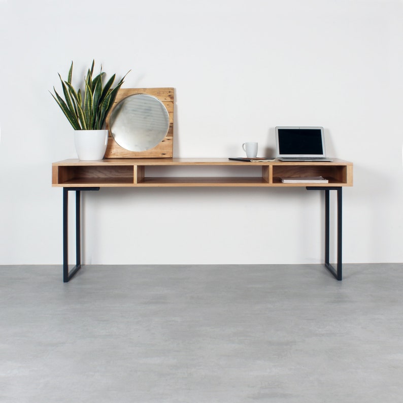 Extra Wide Console Table, Minimalist Desk or Entryway Table, Solid Oak on square frame legs. Marston Desk image 1
