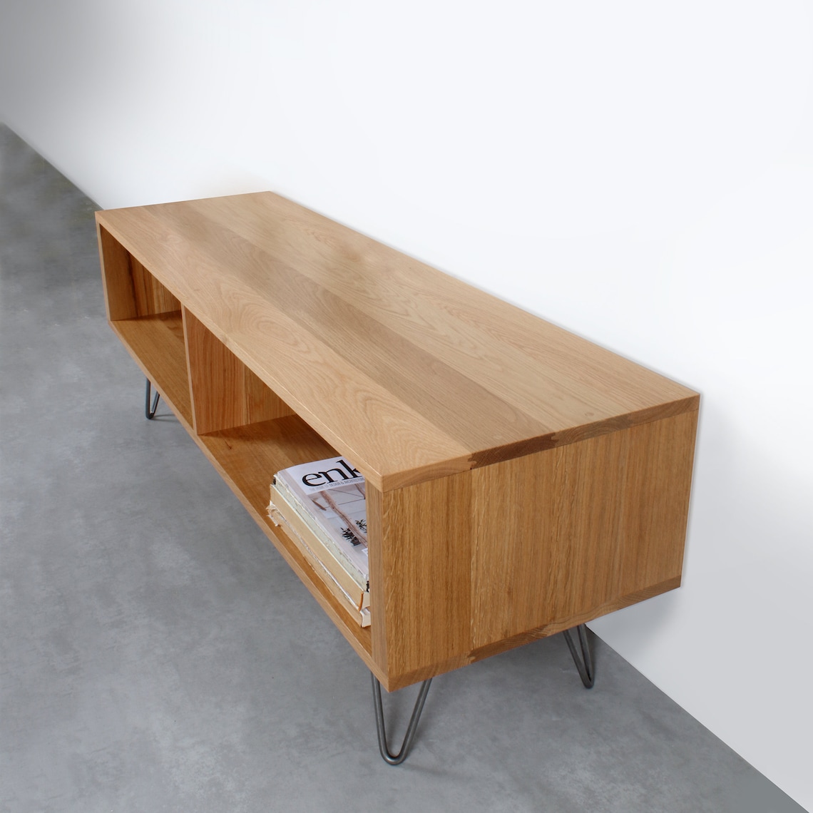 Solid Oak TV Stand or Coffee Table on Mid Century Hairpin Legs Etsy