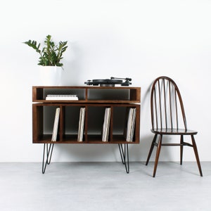 Vinyl Storage cabinet Record Player Stand, Solid Ash On Hairpin Legs. "Kelston Ash"