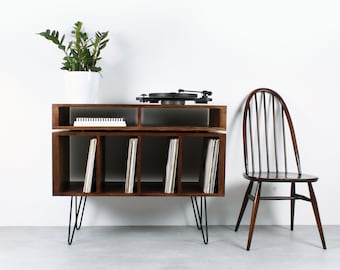 Vinyl Storage cabinet Record Player Stand, Solid Ash On Hairpin Legs. "Kelston Ash"