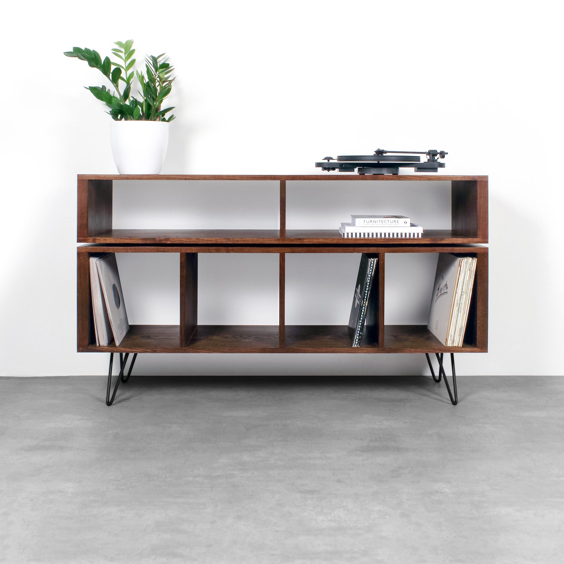 Large Vinyl Storage Record Player Console DJ Stand Solid Ash on