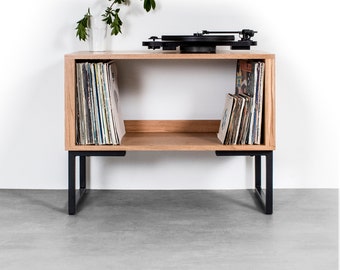 Small Oak Record Player Stand, Premium Solid Wood Vinyl Storage on Minimalist Square Legs "Oak Stanton Record Player Stand"
