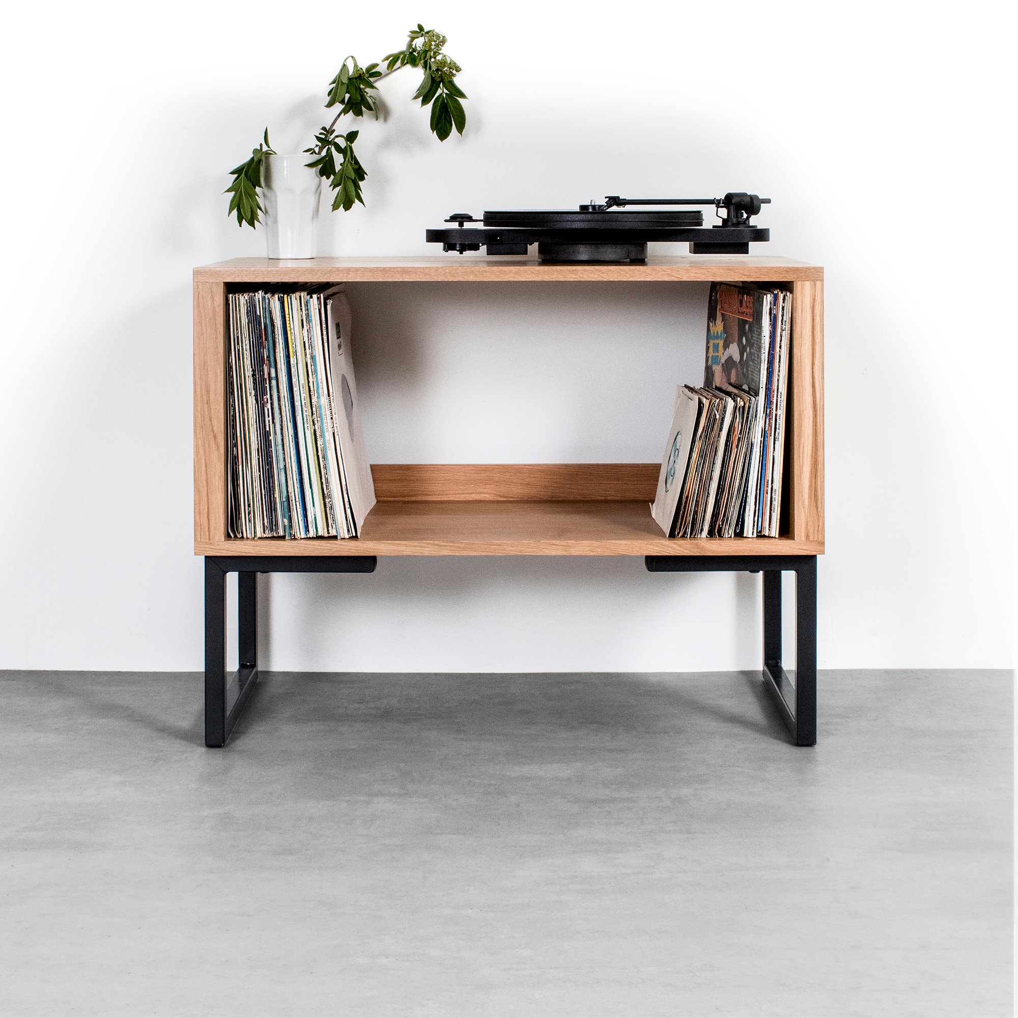 Small Oak Record Player Stand, Premium Solid Wood Vinyl Storage on