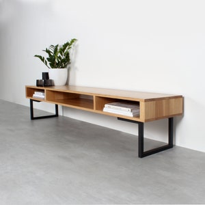 Extra Wide premium Solid Oak TV Stand Or Coffee Table. Minimalist Low Design on Square Legs.  &quot;Marston Minimalist&quot;