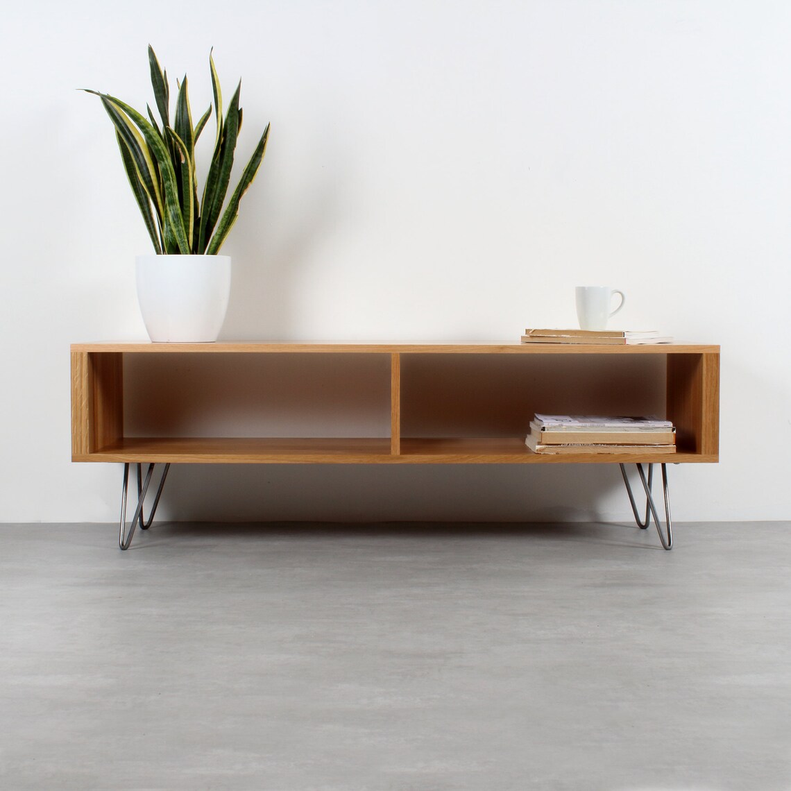 Solid Oak TV Stand or Coffee Table on Mid Century Hairpin Legs Etsy