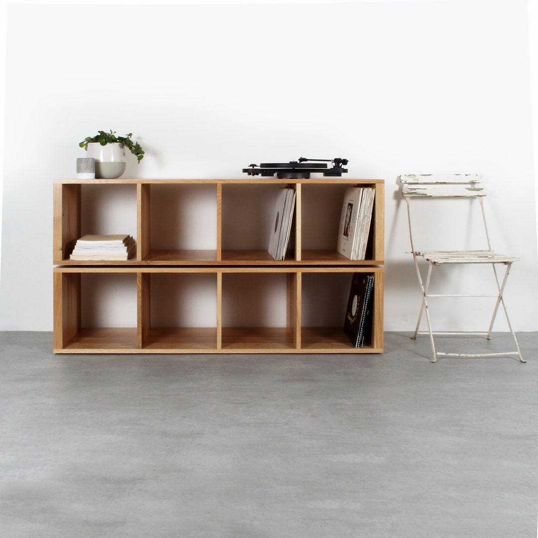 Large Solid Oak Vinyl Record Storage, Record Player Stand corston