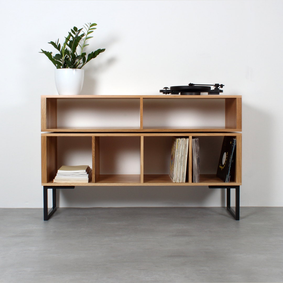 Large Solid Oak Vinyl Storage Turntable Stand, DJ Stand, Minimalist ...