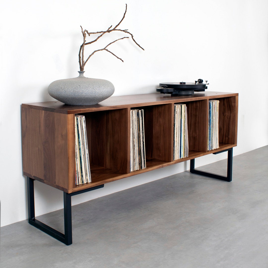国内発送 Record Storage Vinyl Walnut Large Player Walnut Solid Stand, その他