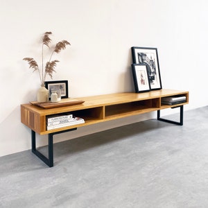 Extra Wide Solid Iroko TV Stand Or Coffee Table with storage. Minimalist Low Design on Square Legs.  &quot;Marston Minimalist&quot;