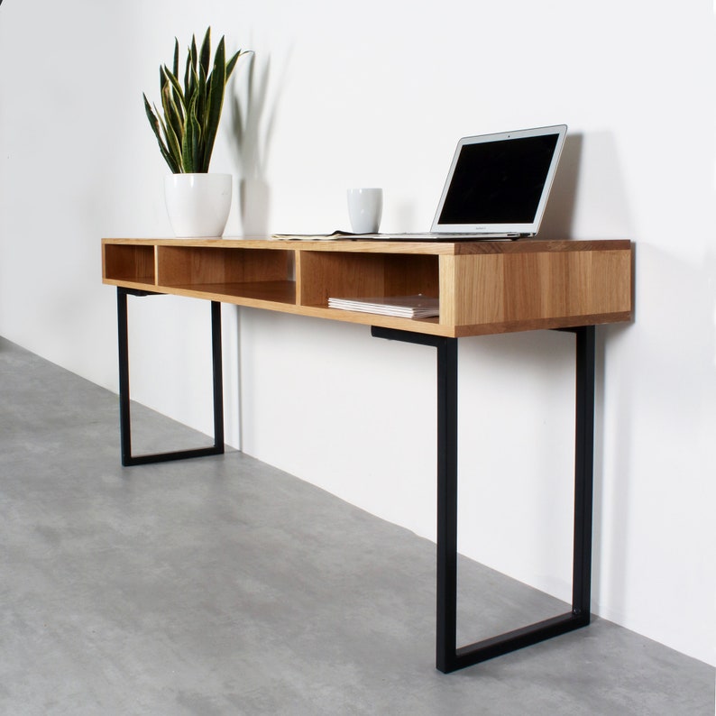 Extra Wide Console Table, Minimalist Desk or Entryway Table, Solid Oak on square frame legs. Marston Desk image 3