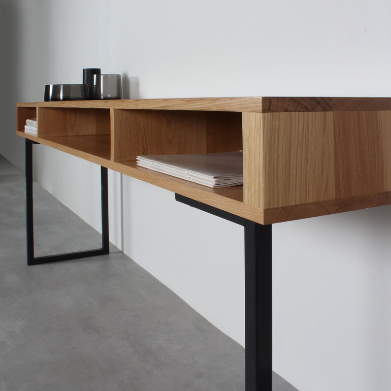 Extra Wide Console Table, Minimalist Desk or Entryway Table, Solid Oak on square frame legs. Marston Desk image 4
