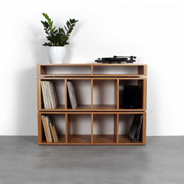 Turntable Stand DJ stand with Vinyl Record Storage, Solid Oak, cube storage "Corston DJ Stand"