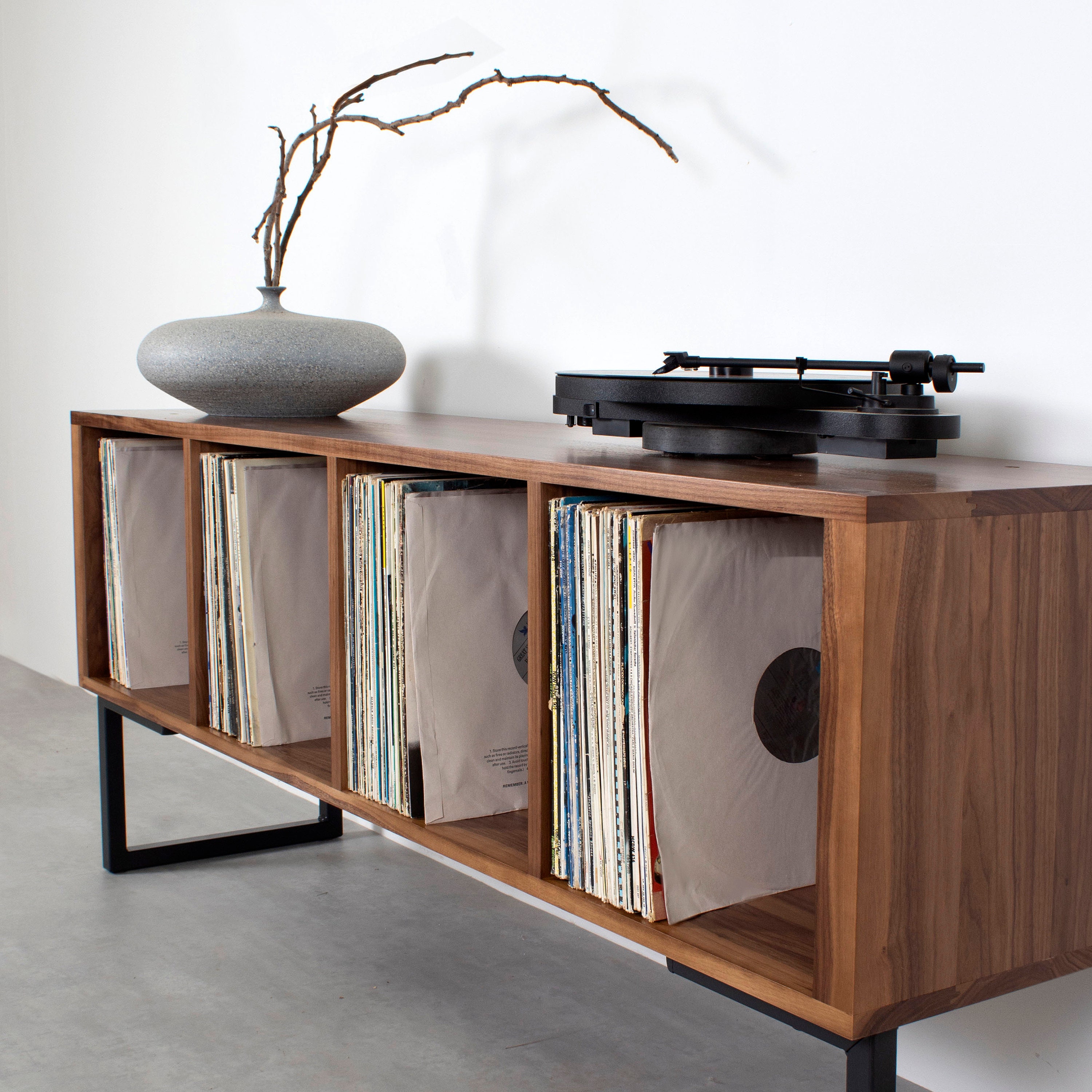 Large Walnut Vinyl Storage Record Player Stand Solid Walnut Etsy