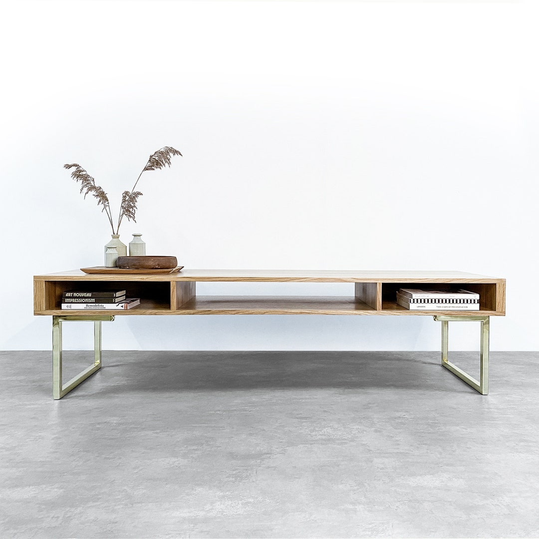 Extra Wide Solid Oak TV Stand or Coffee Table on Brass Square Etsy