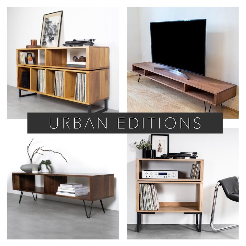 Extra Wide premium Solid Walnut TV Stand Or Coffee Table. Minimalist Low Design on Square frame Legs. "Marston Minimalist Walnut" image 7