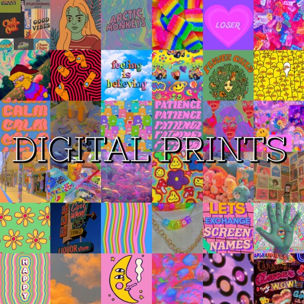 Indie/Y2K/Retro Aesthetic Wall Collage Prints (50 photos, DIGITAL DOWNLOAD)