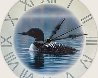Handmade Loon Wall Clock, Rustic Lodge Cabin Lake House Decor