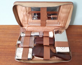 1950's Men's Grooming Kit with Ever Ready Safety Razor Mid Century Vanity Set Shaving Kit Travel Dopp Kit Retro Toiletry Bag Gift for Him