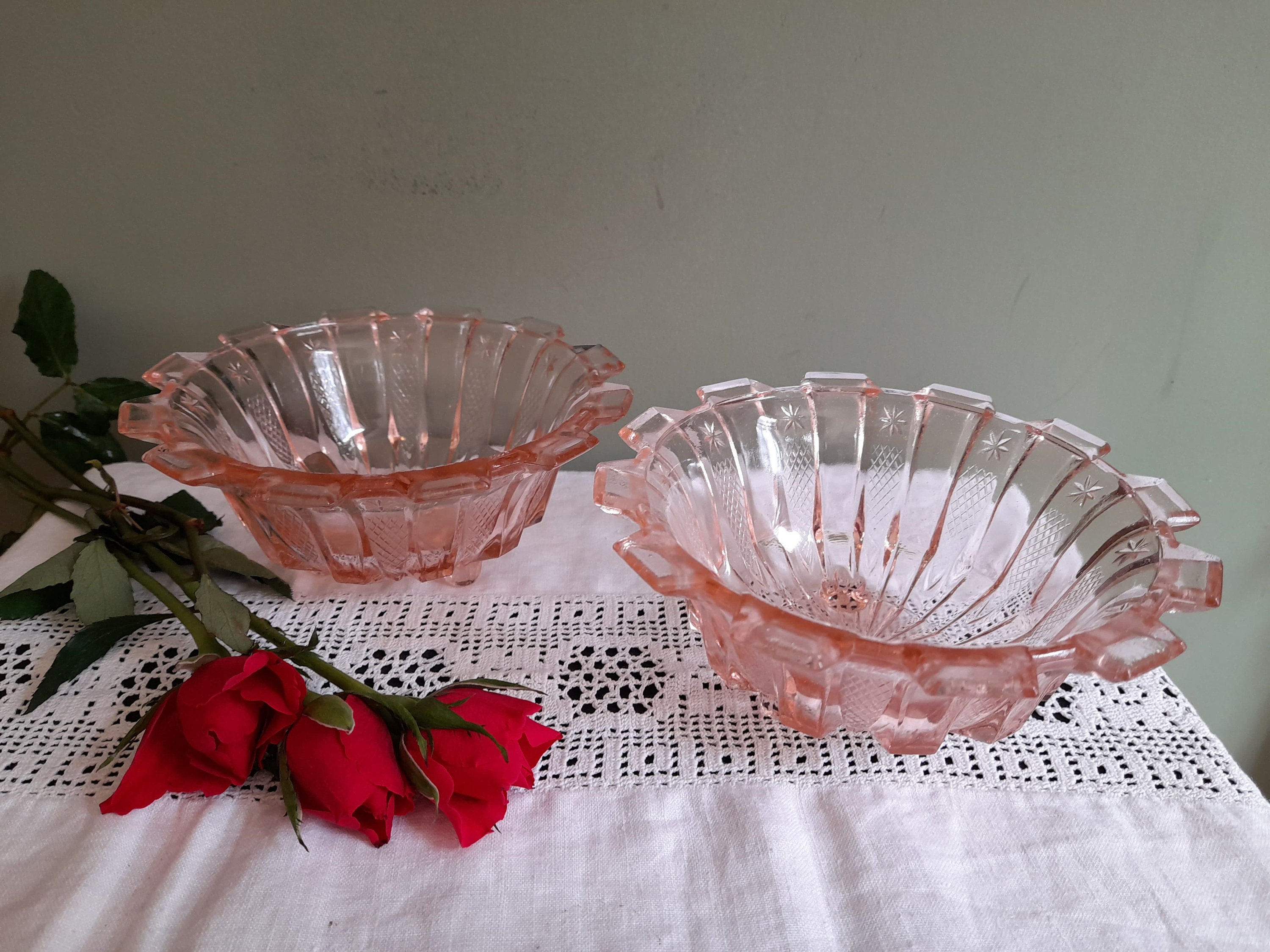 Vintage Pink Glass Dessert Bowls x 2 Art Deco Bonbon/Trinket Etsy