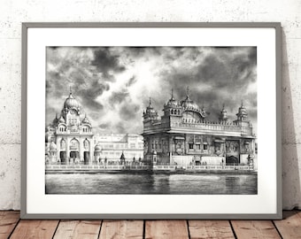 architectural drawing art print - architecture print - Golden Temple - temple drawing print - gift for architecture lover - pencil art print
