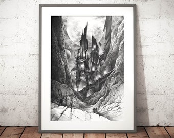 fantasy illustration ART PRINT by Katarzyna Kmiecik / pencil drawing, futuristic artwork, drawing print, future architecture, realistic art