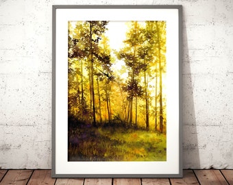 art print of a watercolor painting | tree art, watercolor print, wall art prints, housewarming gift, landscape print, woodland, spring decor