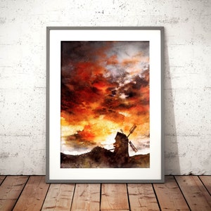 sunset sky painting – watercolor print, red clouds, watercolor landscape, wedding gift, large wall art, housewarming gift, impressionist art
