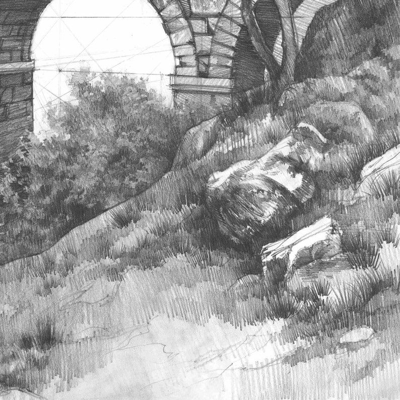 Aqueduct ORIGINAL pencil drawing by Katarzyna Kmiecik / roman Etsy