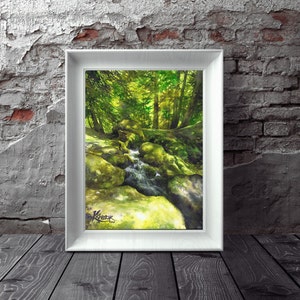 aquarelle originale de ruisseau de montagne rocheuse, aquarelle, aquarelle peinture de paysage, œuvre dart réaliste, passionné de nature, cadeau damoureux de la forêt image 8