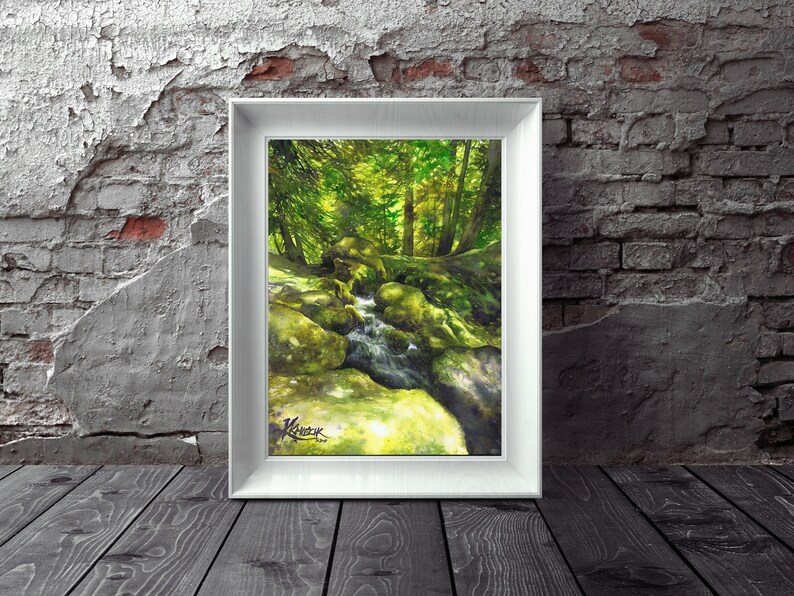 aquarelle originale de ruisseau de montagne rocheuse, aquarelle, aquarelle peinture de paysage, œuvre dart réaliste, passionné de nature, cadeau damoureux de la forêt image 8