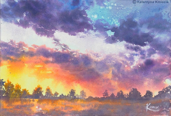 Sunset Sentinel A Gorgeous Sunset 100 % Cotton Watercolor Paper