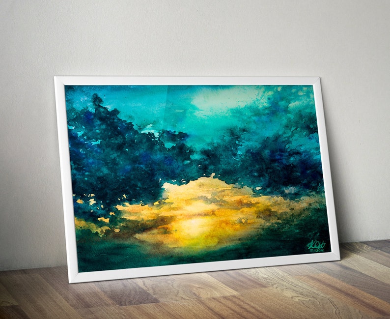 Turquoise Watercolor Sky Print Watercolor Sunset Painting - Etsy