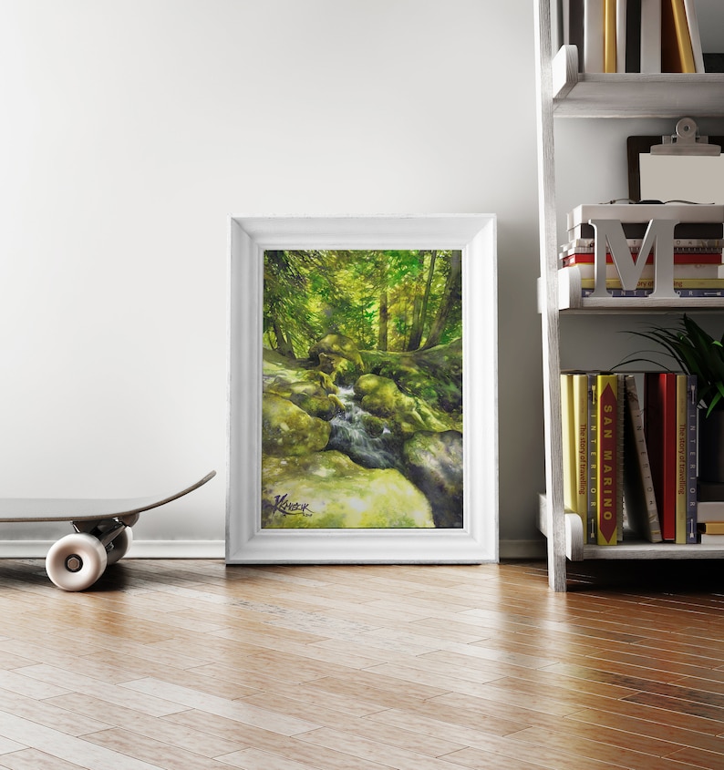 aquarelle originale de ruisseau de montagne rocheuse, aquarelle, aquarelle peinture de paysage, œuvre dart réaliste, passionné de nature, cadeau damoureux de la forêt image 7
