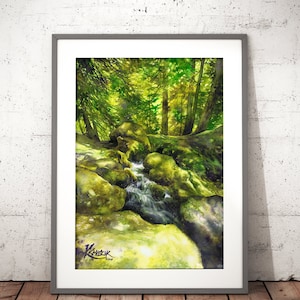 aquarelle originale de ruisseau de montagne rocheuse, aquarelle, aquarelle peinture de paysage, œuvre dart réaliste, passionné de nature, cadeau damoureux de la forêt image 5