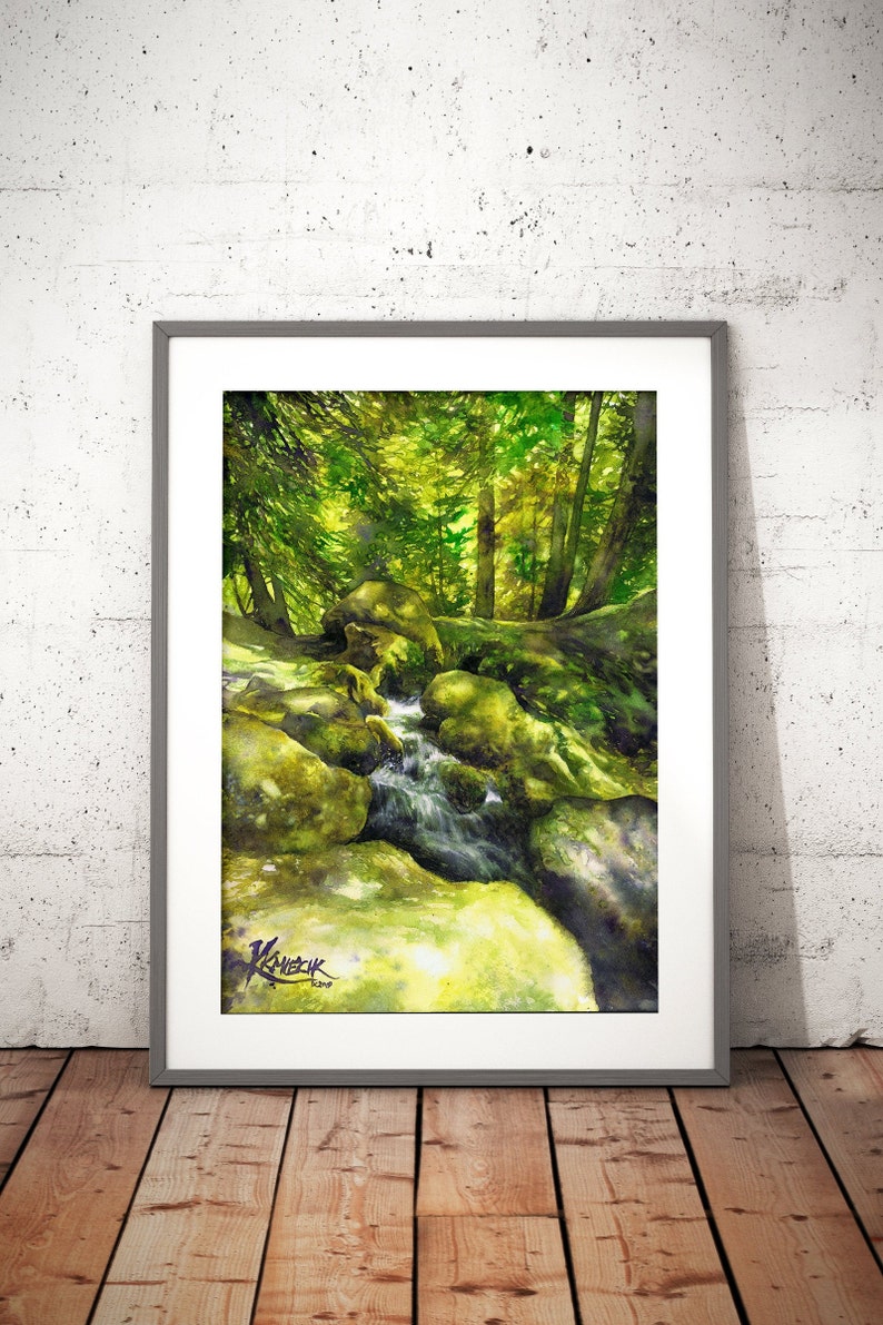 aquarelle originale de ruisseau de montagne rocheuse, aquarelle, aquarelle peinture de paysage, œuvre dart réaliste, passionné de nature, cadeau damoureux de la forêt image 5