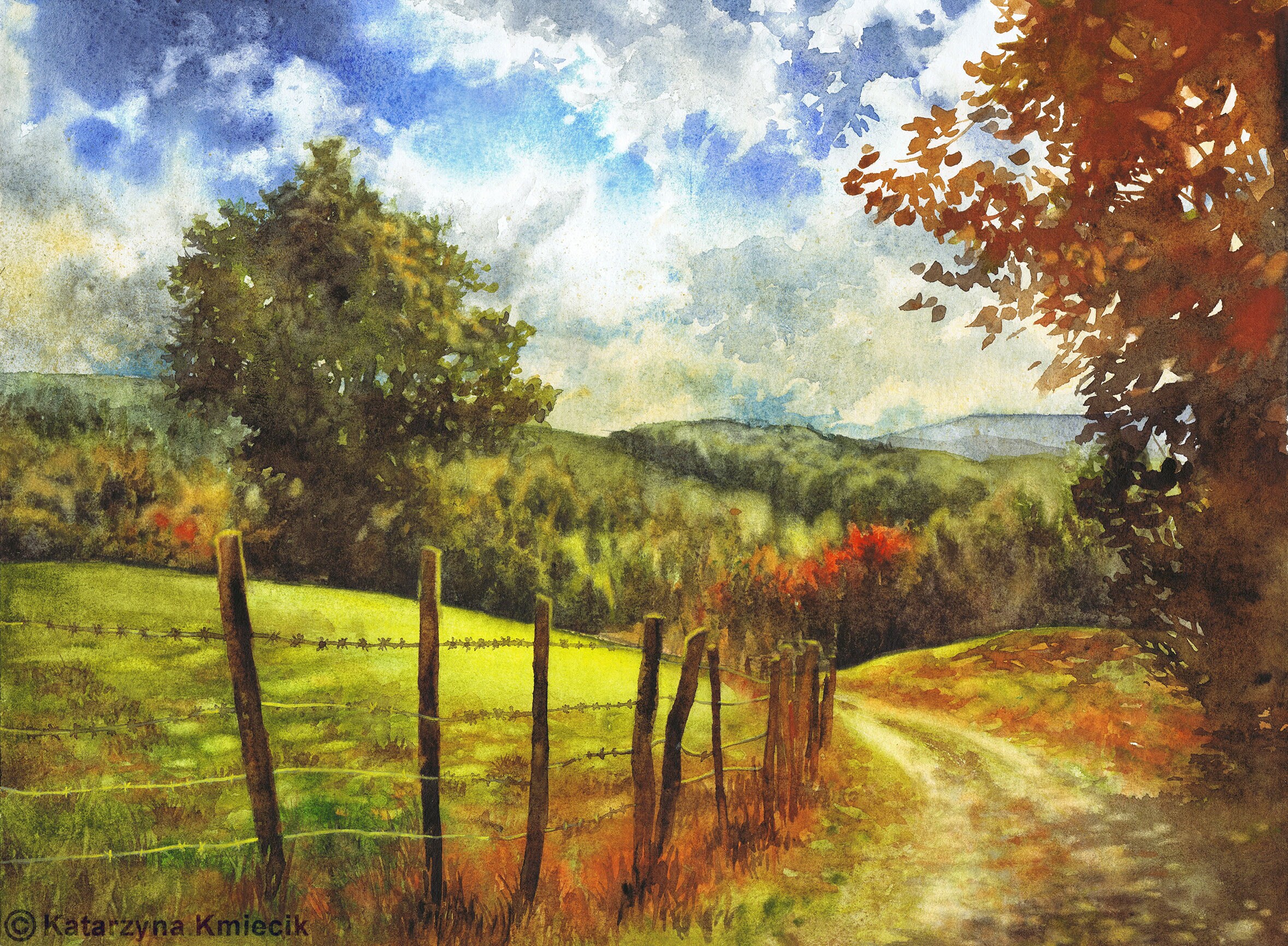 Watercolor Painting of Country Road Watercolor PRINT - Etsy