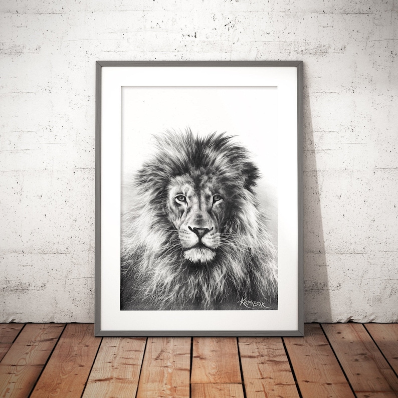 Lion Drawing Wall Art Prints Lion Head Graphite Pencil Etsy