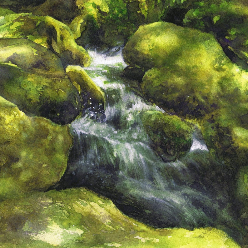 aquarelle originale de ruisseau de montagne rocheuse, aquarelle, aquarelle peinture de paysage, œuvre dart réaliste, passionné de nature, cadeau damoureux de la forêt image 2