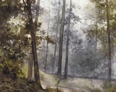 original watercolor forest painting, original watercolor landscape, watercolor trees, aquarelle, landscape painting, living room decor