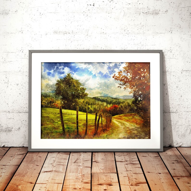 Watercolor Painting of Country Road Watercolor PRINT Etsy