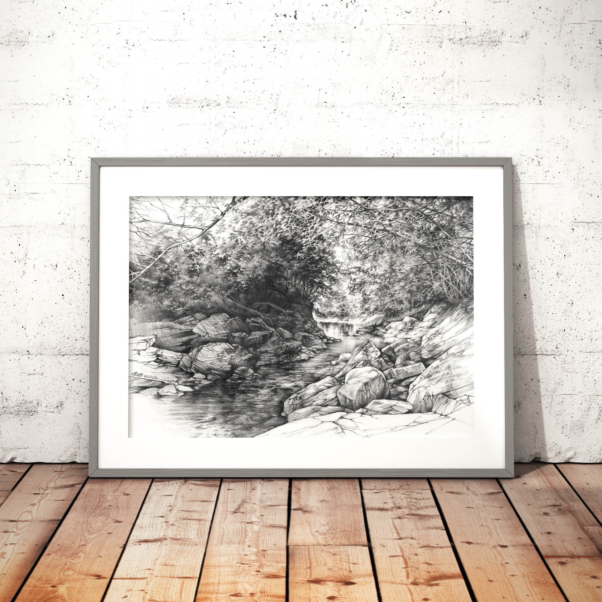 Pencil Landscape Drawing Print Realistic Water Landscape Etsy