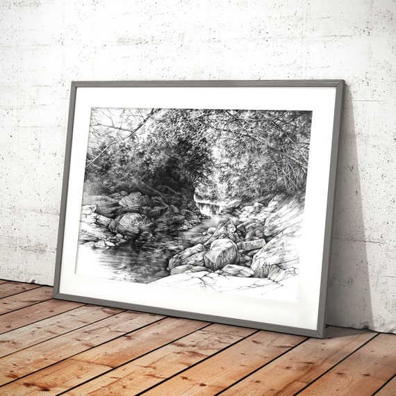 Mountain Lake Reflections Drawing by Bill Phelan | Saatchi Art