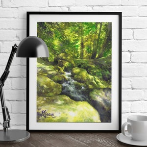 aquarelle originale de ruisseau de montagne rocheuse, aquarelle, aquarelle peinture de paysage, œuvre dart réaliste, passionné de nature, cadeau damoureux de la forêt image 9