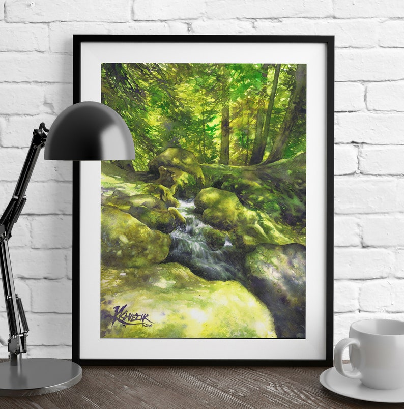 aquarelle originale de ruisseau de montagne rocheuse, aquarelle, aquarelle peinture de paysage, œuvre dart réaliste, passionné de nature, cadeau damoureux de la forêt image 9